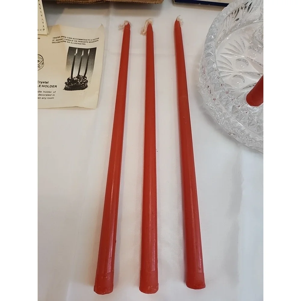 VTG Princess House 24% Full Lead Crystal 3 Lite Taper Candle Holder W/ 6 Candles
